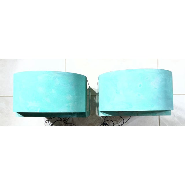 Pair of Vintage Solid Brass Wall Lanterns / Sconces With Rich Verdigris Patina For Sale In Miami - Image 6 of 13