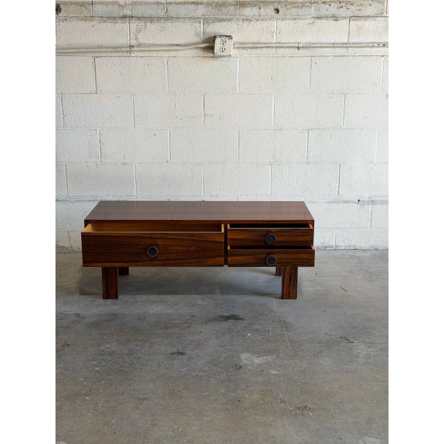 Rosewood Low Chest Entry Bench Drawers Symmetrical Grain Storage Sweden 1960s For Sale In Los Angeles - Image 6 of 10