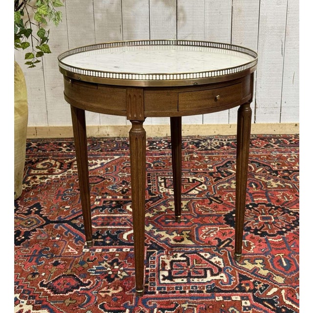 Louis XVI Bouillotte Table in Mahogany with a Marble Top, 1960s For Sale - Image 3 of 12