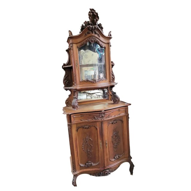 Mid 19th Century Antique French Carved Ornate Bombe Vitrine Cabinet For Sale - Image 5 of 12