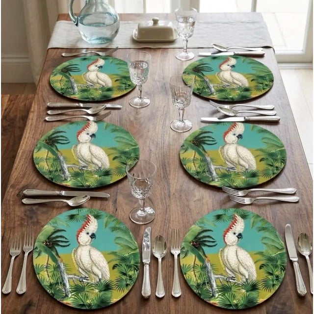 Turquoise Vintage Italian Cockatoo Lacquered Placemats - Set of 6 For Sale - Image 8 of 12