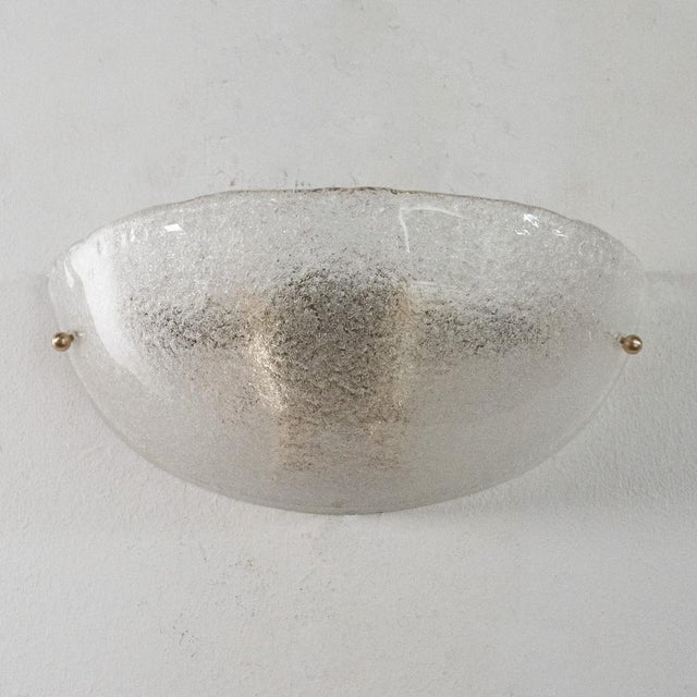 Handmade Murano Glass Wall Sconce in Clear Color, Artistic Glass Leaf with Grit, 1980s For Sale - Image 9 of 12