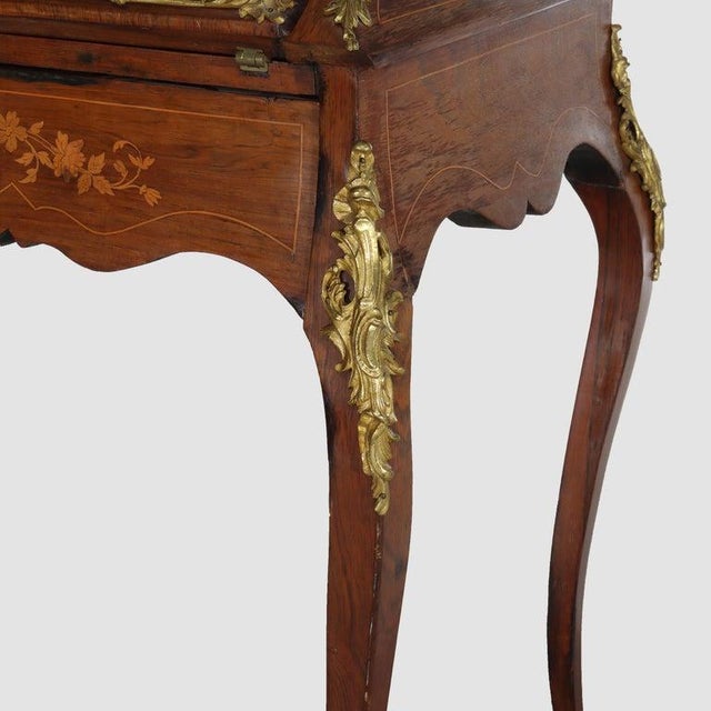 French Antique French Louis XIV Inlaid Rosewood & Ormolu Lady’s Desk C1890 For Sale - Image 3 of 17
