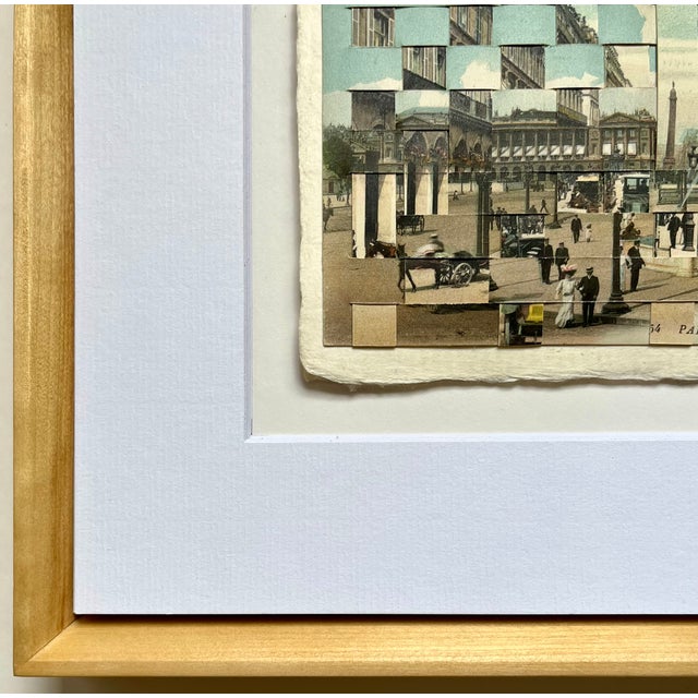 Paris One of a Kind, Hand Cut and Hand Woven Vintage Photo-Postcards (early 1900's) Matted and Framed/Glass, new wooden...