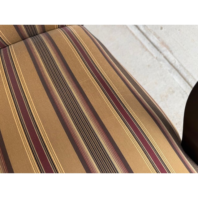Pair of Ethan Allen High Back Arm Chairs With Striped Upholstery For Sale - Image 14 of 16