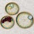 Arts & Crafts Set of Three Blue Triangle Pattern Rattan Mother-of-Pearl Inlaid Round Trays For Sale - Image 3 of 4
