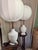 Wood Mid-Century Modern White Ceramic Urn Table Lamps, a Pair — Restored With Custom Silk Globe Shades For Sale - Image 7 of 7
