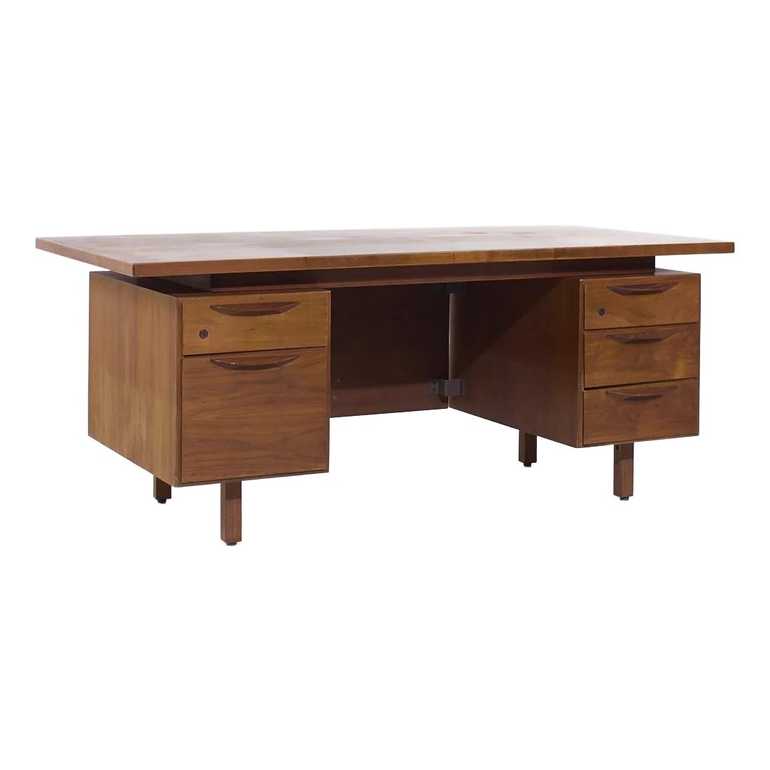 Jens Risom Mid Century Walnut Executive Desk | Chairish