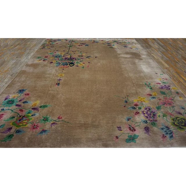 1920s Chinese At Deco Carpet ( 8'9" x 11'4" - 267 x 345 ) Antique Ivory Room Size Knotted Chinese – Art Deco Wool...