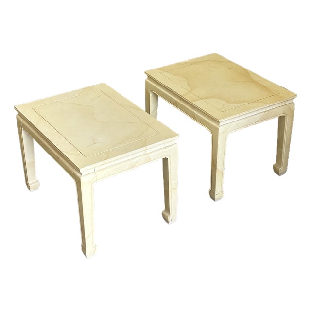 1980s Henredon Asian Style Faux Goatskin Lacquered Side Tables- A Pair For Sale