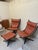 Brown Pair of Vintage Cognac Leather/Beech Chairs and Ottoman For Sale - Image 8 of 8