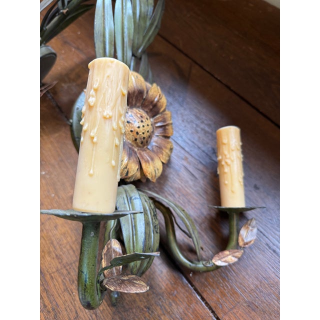 Vintage Tole Sunflower Sconces - a Pair For Sale - Image 9 of 10