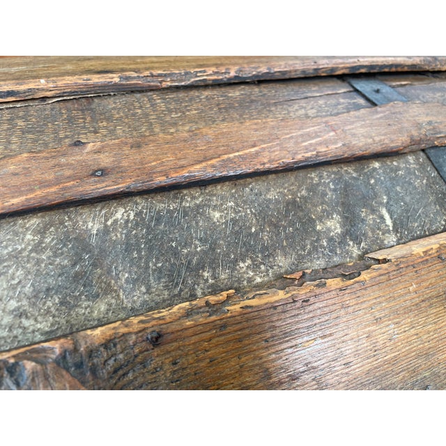 Antique French Wood Iron and Hide Chest For Sale - Image 9 of 15
