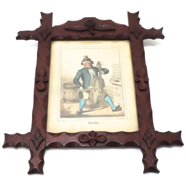 Victorian Antique American Victorian Folk Art Hand Carved Mahogany Picture Frame For Sale - Image 3 of 13
