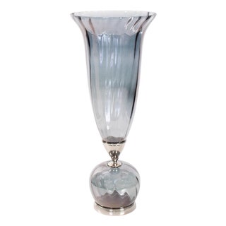 Ayers Smoked Glass Trumpet Vase Tall For Sale