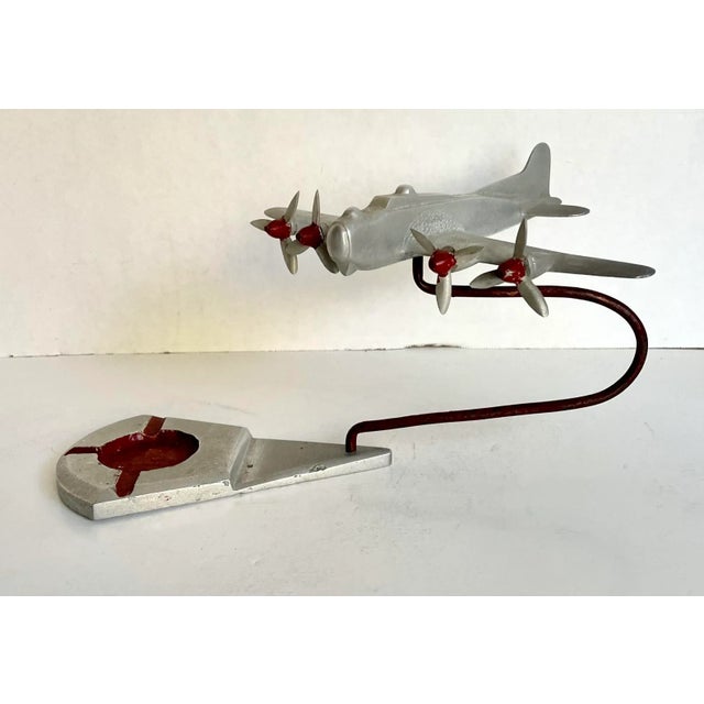Art Deco Art Deco Pewter Airplane Ashtray For Sale - Image 3 of 9