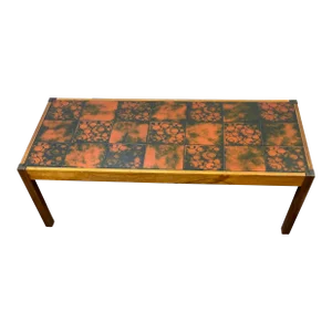 1970s Mid Century Modern Glazed Tile and Rosewood Coffee Table