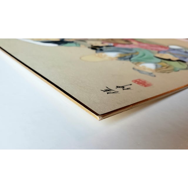 1950s Vintage Japanese Shikishi Board Painting "Seven Lucky Gods" Signed Yoshinaka For Sale - Image 5 of 10