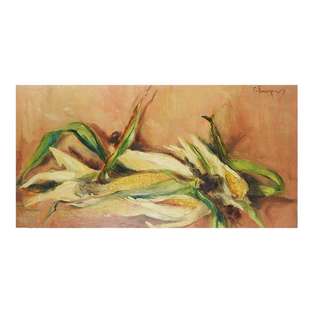 Vintage Impressionist Corn Still Life Painting For Sale