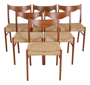 Danish GS60 Chairs in Teak and Paper Cord by Arne Wahl Iversen for Glyngøre Stolefabrik, 1970s, Set of 6
