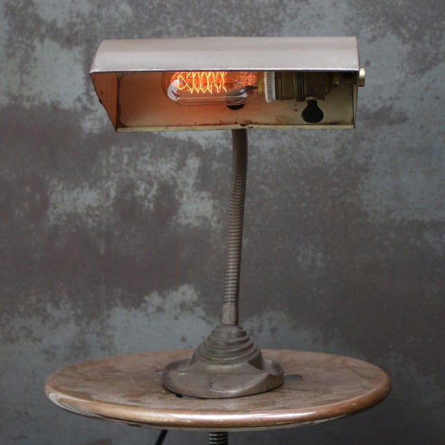 Industrial American Industrial Metal and Cast Iron Table Light For Sale - Image 3 of 9