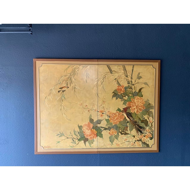 1960s Lucien Leinfelder Two Panel Hand Painted Screen For Sale - Image 4 of 17