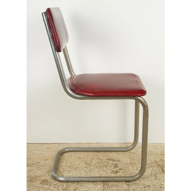 Mid 20th Century Mid 20th Century Pair of Mid Century Steel Tube Red Vinyl Dining Chairs For Sale - Image 5 of 12