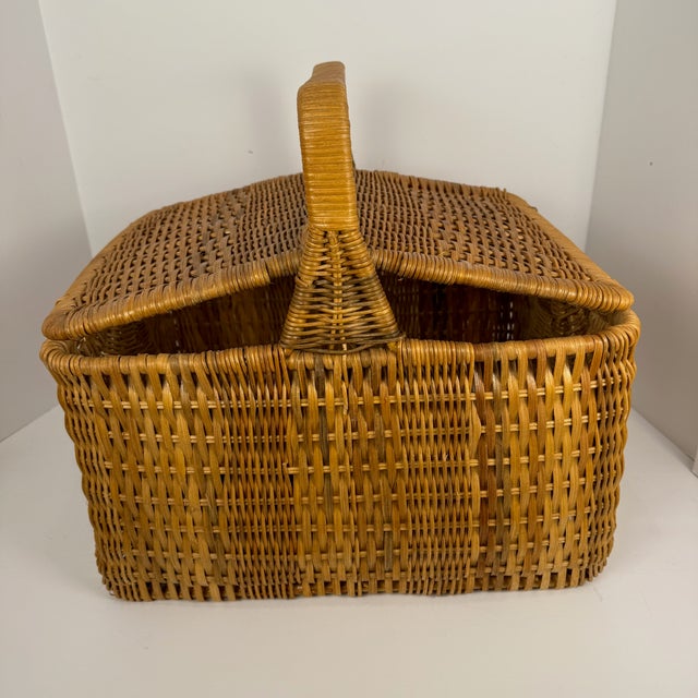 Vintage Early 20th Century Double Lidded Wicker Picnic. Basket For Sale - Image 15 of 17
