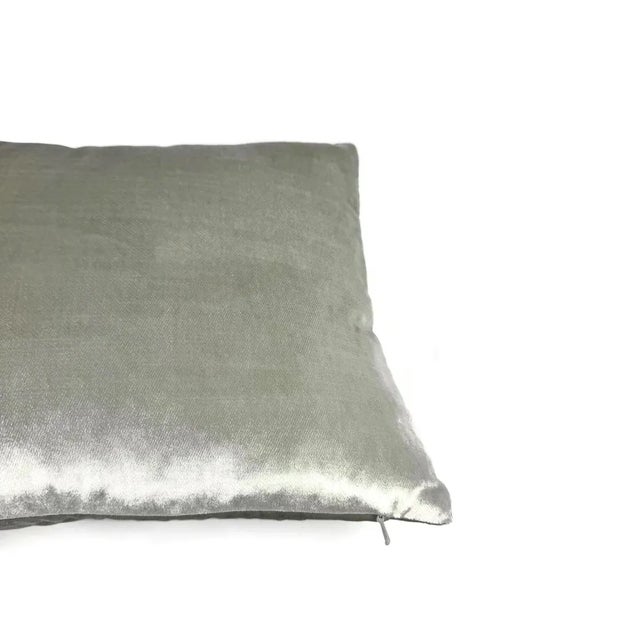 Mid-Century Modern Heather Shiny Velvet Lumbar Pillow Cover - Glimmer Light Grey Velvet Cushion Case For Sale - Image 3 of 3