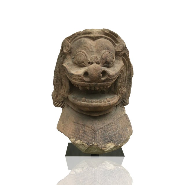 East Asian Guardian Sculpture : Khmer Lion Head, Ca.1200 Ad. For Sale - Image 4 of 4