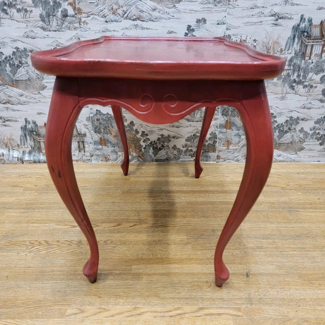 Late 20th Century Vintage Carved Oak Side Table Painted Red For Sale - Image 5 of 7