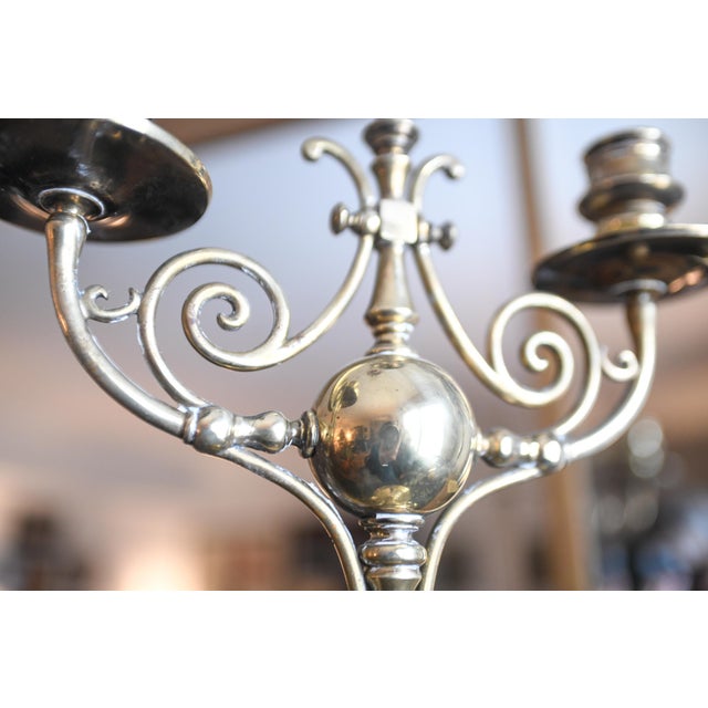 Brass 3-Armed Candelabra Victorian Brass Candleholder Birmingham, England For Sale - Image 10 of 15