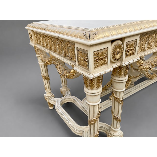 1970 French Louis XVI Cream Gold Beech Center Table For Sale - Image 10 of 12