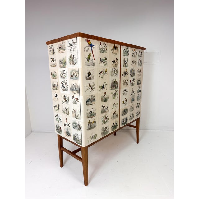 Mid-Century Modern 1950's Swedish Cabinet With Bird Illustrations by Édouard Traviés For Sale - Image 3 of 10