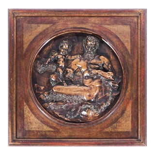 Jean Baptiste Germain (French 1841-1910) Bas Relief Bronze Tondo of Bacchus With Young Satyr For Sale