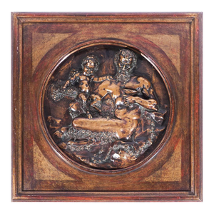Jean Baptiste Germain (French 1841-1910) Bas Relief Bronze Tondo of Bacchus With Young Satyr