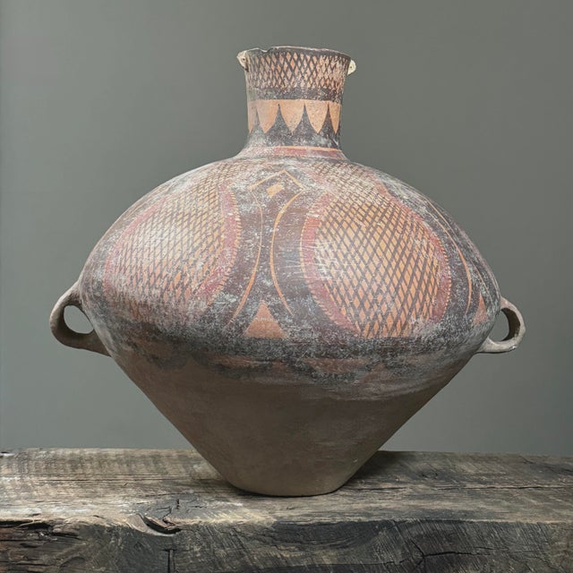 Chinese Ancient Monumental Folk Art Majiayao Hand Painted Terracotta Jar For Sale - Image 3 of 9