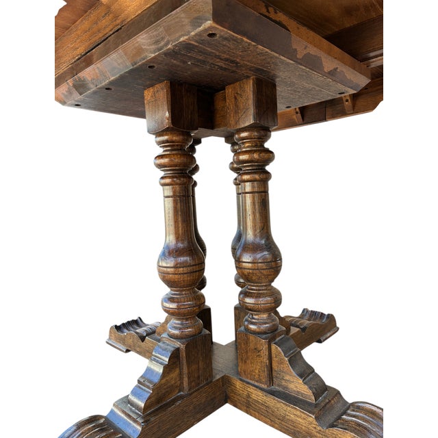 Brown 1980s Ethan Allan Charter Oak Jacobean Dining Room Pedestal Table For Sale - Image 8 of 14