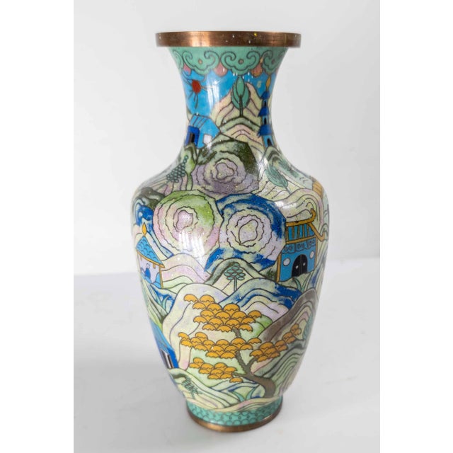 Art Deco 20th Century Chinese Republic Era Cloisonne Enamel Vase in Art Deco Style For Sale - Image 3 of 14