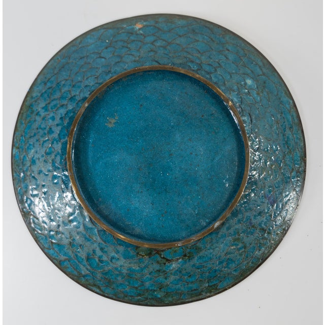 19th Century Japanese Restored Cloisonne Enamel Charger Plate With Cranes For Sale - Image 11 of 12