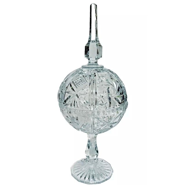 For your consideration is a heavy cut lead crystal covered pedestal bonbonneire confectionery or candy dish. An exquisite...