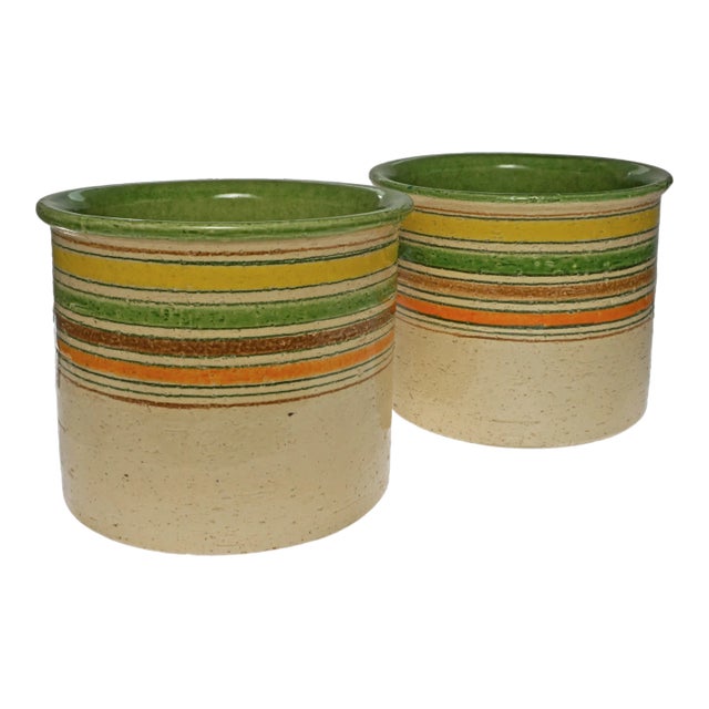 1960s Pair of Bitossi Italian Cachepots for Rosenthal Netter Striped Planters For Sale