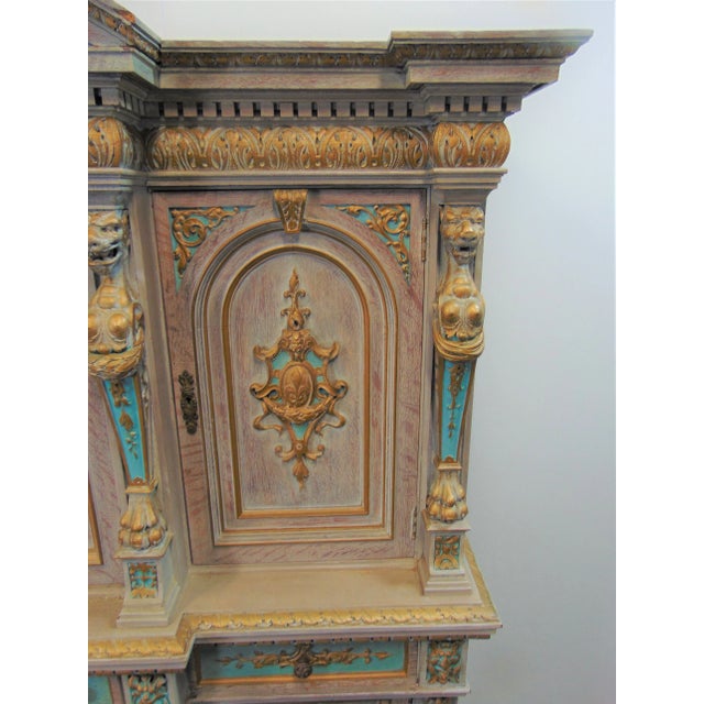 Late 19th Century Horner Oak Carved & Paint Decorated Bar Cabinet For Sale - Image 5 of 13