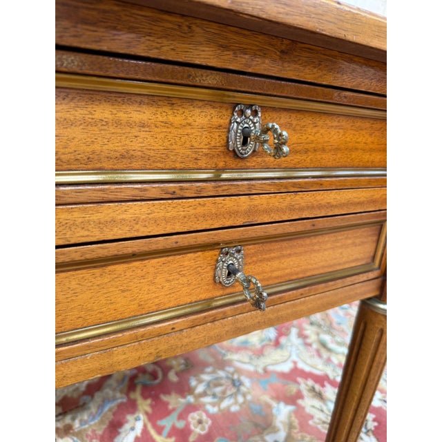 Flat Desk with Sliding Shelves in Mahogany and Leather and Brass, 1960s For Sale - Image 4 of 12