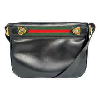 Gucci Leather Vintage Sherry Web Line Leather Crossbody Shoulder Bag, 1980. For Sale