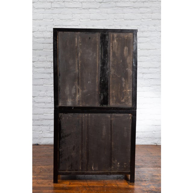 Chinese Early 20th Century Black and Brown Wood Armoire With Doors and Drawers For Sale - Image 11 of 12