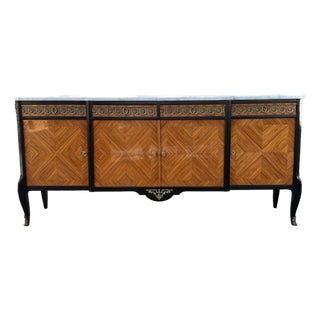 French 19th Century Louis XV Carrara Marble Top Mahogany Sideboard For Sale