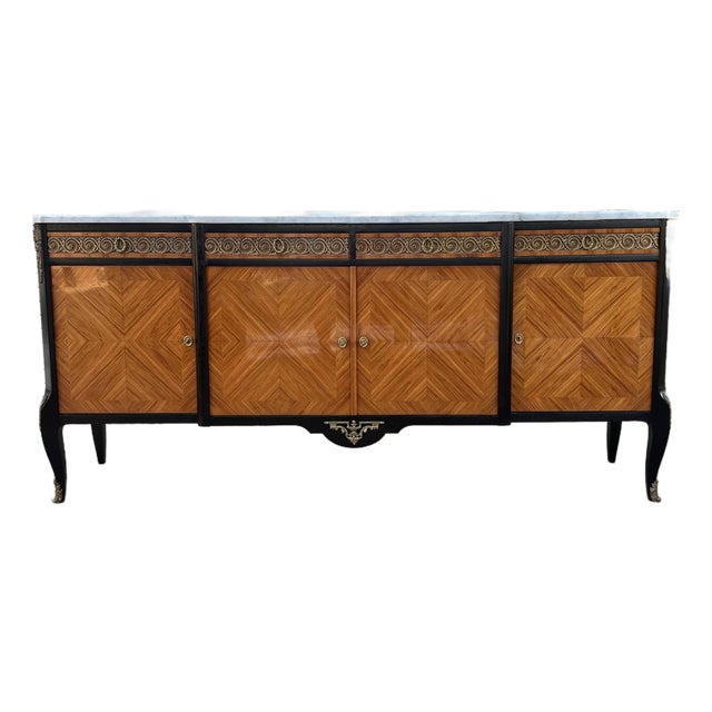 French 19th Century Louis XV Carrara Marble Top Mahogany Sideboard For Sale