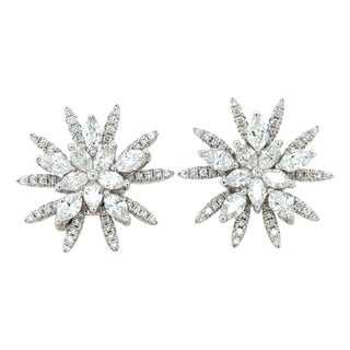 White Gold and Diamond Starburst Earrings, 18k, Pair For Sale