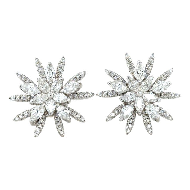White Gold and Diamond Starburst Earrings, 18k, Pair For Sale